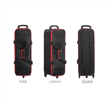Set de echipament fotografic cu husă de transport cu două roți, geantă pentru bliț și suport pentru fundal exterior