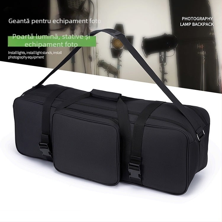 Geantă pentru kit foto cu trei suporturi de iluminare, set de trei lumini, Oxford, geantă crossbody pentru cameră cu fermoar