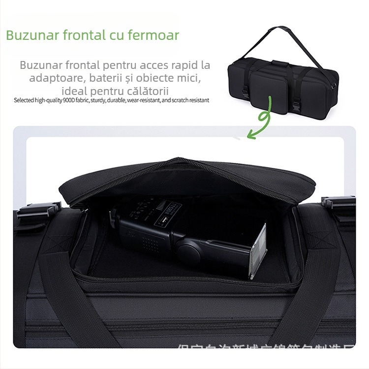 Geantă pentru kit foto cu trei suporturi de iluminare, set de trei lumini, Oxford, geantă crossbody pentru cameră cu fermoar