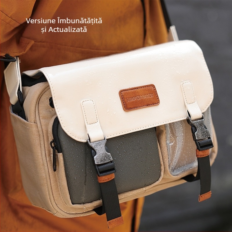 Geantă pentru cameră crossbody, impermeabilă, extensibilă, PU material, unisex