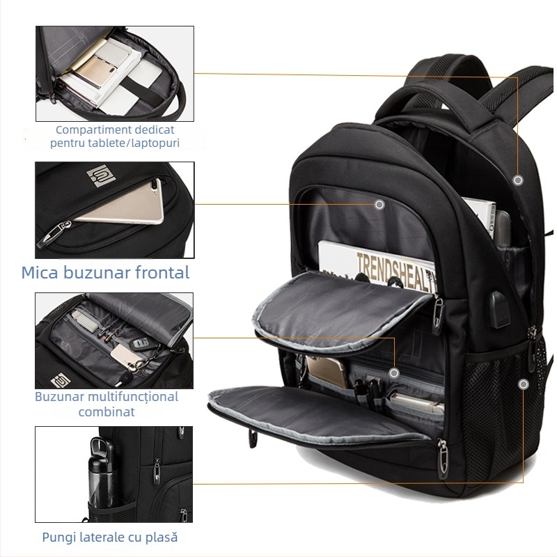 Bruno Cavalli BC-18399 Rucsac pentru laptop, 20–35L, Material Oxford, respirabil, impermeabil, rezistent la uzură, curea de umăr curbat