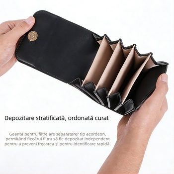 Geantă din piele PU pentru obiective/filtre de cameră, cu set de 5 filtre UV pentru DSLR și cameră digitală