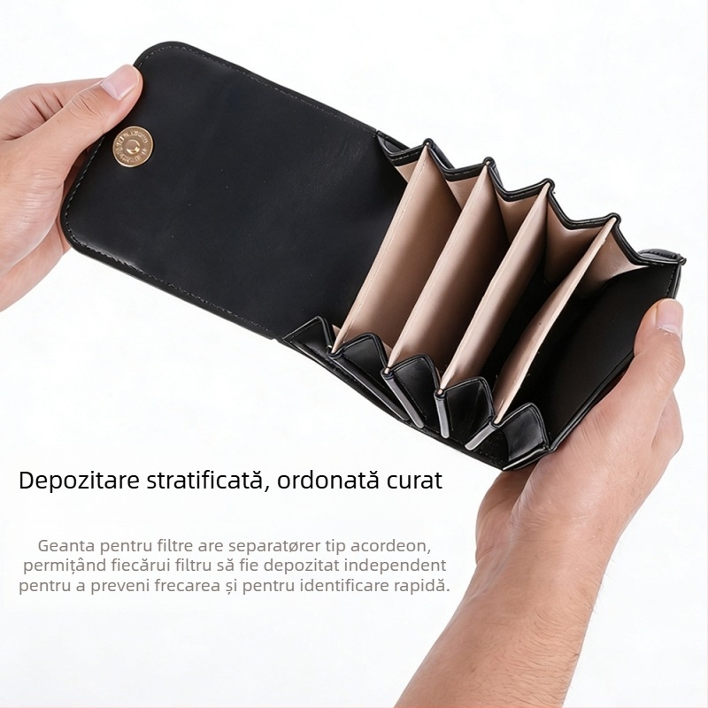 Geantă din piele PU pentru obiective/filtre de cameră, cu set de 5 filtre UV pentru DSLR și cameră digitală