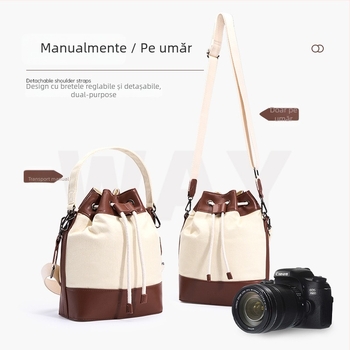 Geantă din pânză pentru camere SLR și camere fără oglindă, cu curea de umăr curbată — impermeabilă, căptușeală din pânză, design compact