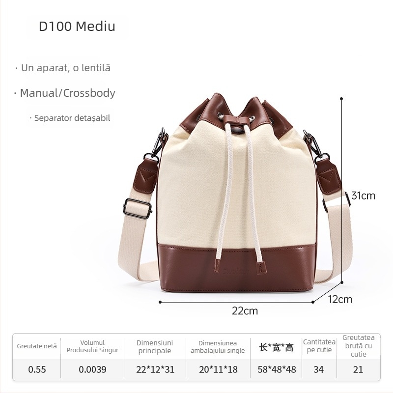 Geantă din pânză pentru camere SLR și camere fără oglindă, cu curea de umăr curbată — impermeabilă, căptușeală din pânză, design compact