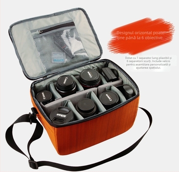 Geantă SLR pentru cameră cu spațiu pentru obiectiv, curea de umăr diagonală, exterior din nailon, model C333, compatibilă cu 5D3/5D2/7D/60D/D800/D750 (deschidere cu șnur)