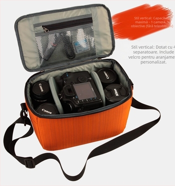 Geantă SLR pentru cameră cu spațiu pentru obiectiv, curea de umăr diagonală, exterior din nailon, model C333, compatibilă cu 5D3/5D2/7D/60D/D800/D750 (deschidere cu șnur)