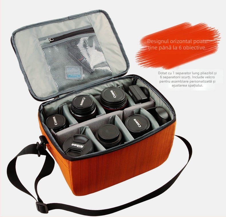 Geantă SLR pentru cameră cu spațiu pentru obiectiv, curea de umăr diagonală, exterior din nailon, model C333, compatibilă cu 5D3/5D2/7D/60D/D800/D750 (deschidere cu șnur)