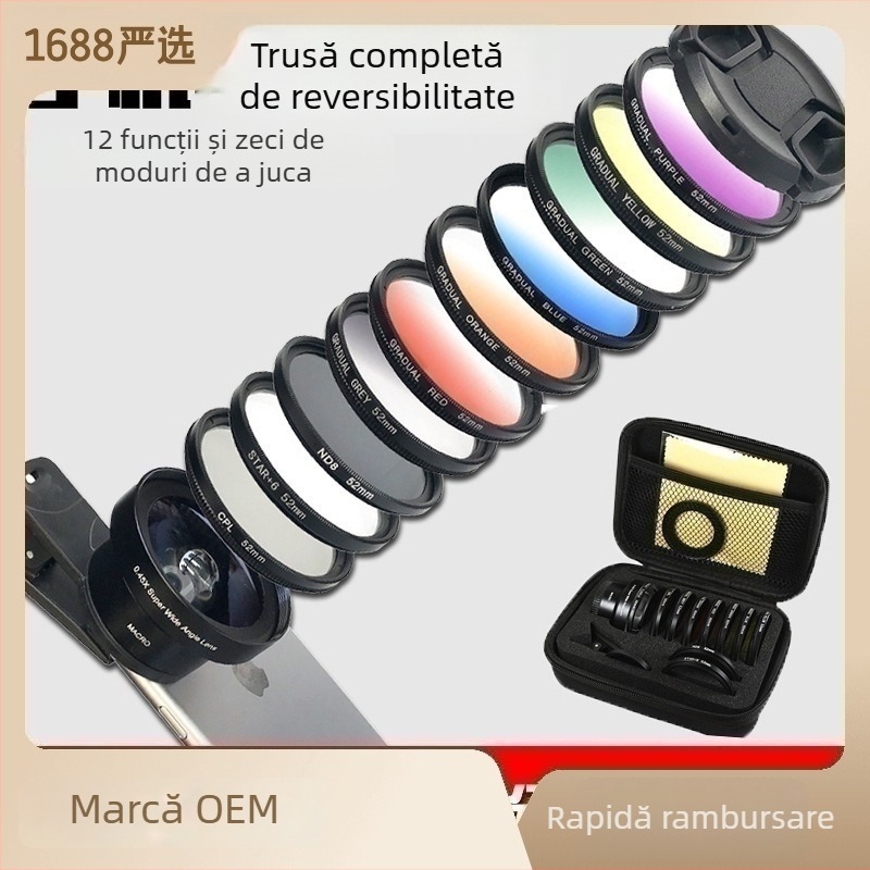 F-TZ52 Kit avansat de lentile pentru telefon: lentile ultra-wide și macro, polarizator CPL, filtre gradient, filtre suprapozabile