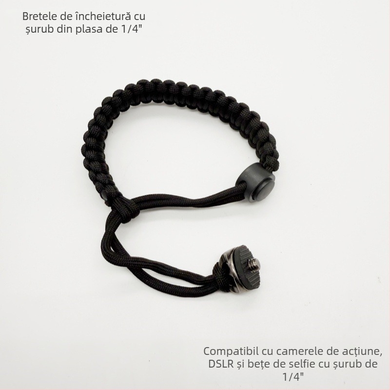 Șnur anti-pierdere împletit pentru camere de acțiune, cu șurub 1/4, compatibil universal, hardware din plastic + bandă, logo personalizabil