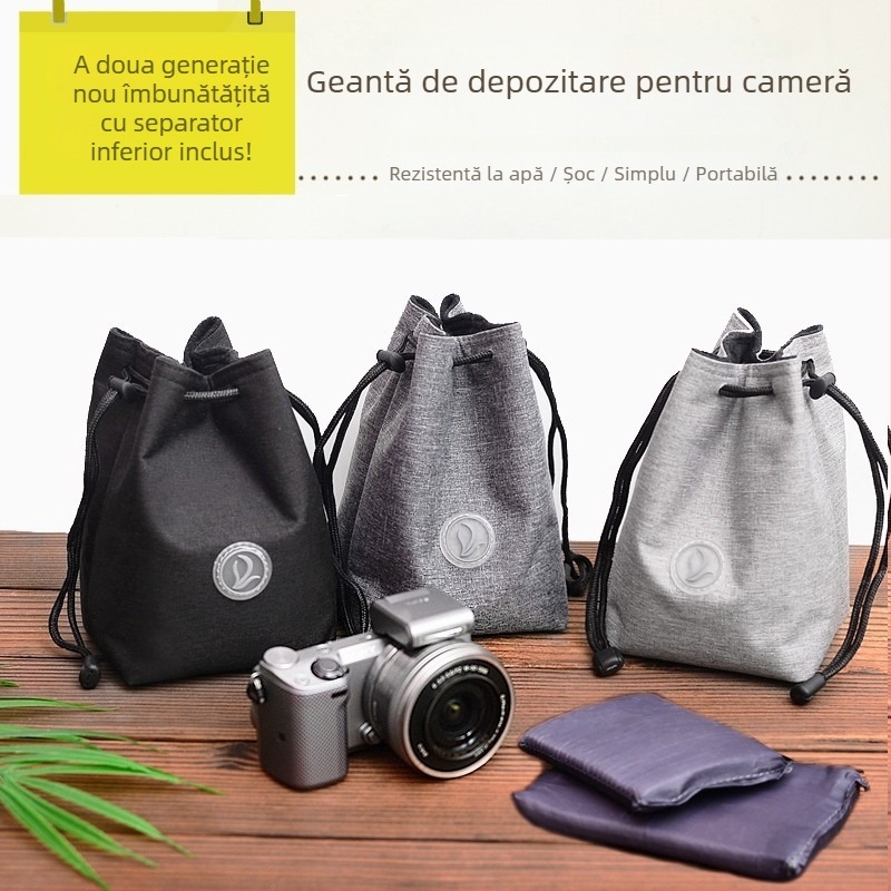 Geantă pentru cameră SLR/mirrorless cu buzunar pentru obiectiv – ultra-ușoară, rezistentă la uzură, design cu curea pe umăr, nailon, căptușeală poliester-bumbac
