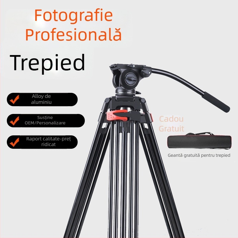 Trepied cu PTZ hidraulic, aliaj de aluminiu, construcție cu 3 secțiuni, încărcare 6–10 kg, model 1802