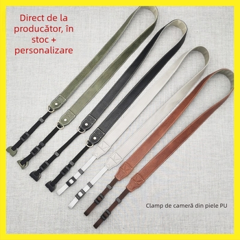 Bretea de umăr pentru cameră TD6010, piele PU, lungime reglabilă, 2 clipsuri, compatibil universal