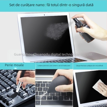 Kit de curățare pentru notebook, telefon mobil și cameră digitală — Chuangdu cd-1122; conținut: detergent, cârpă, perie, pompă de aer; Anul lansării: 2020