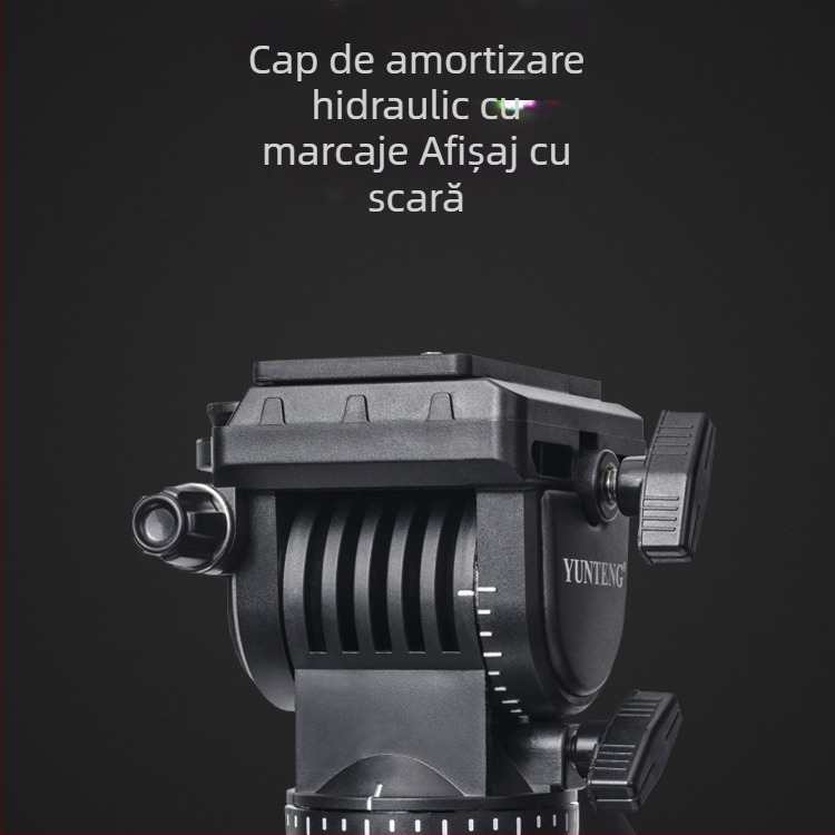 Tripod Yunteng VCT-860AV cu cap hidraulic, din aliaj de aluminiu, 3 secțiuni, încărcare maximă 4 kg, placă de eliberare rapidă