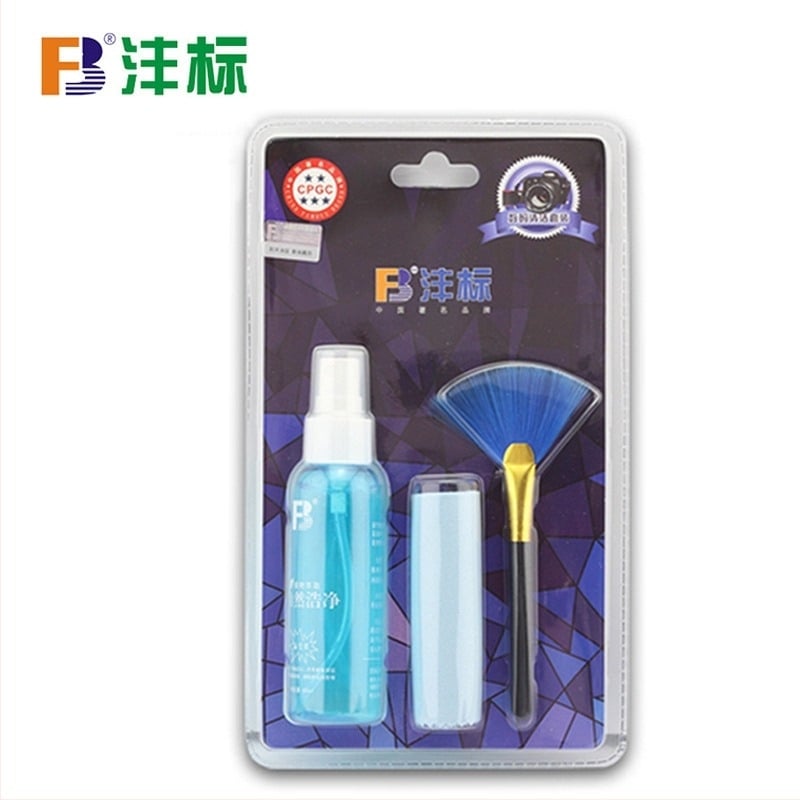 FB-QJT001 Kit de curățare pentru camere SLR digitale – cârpă din microfibră, perie, agent de curățare; material PVC ecologic; procesare OEM; potrivit pentru camere digitale și obiective SLR