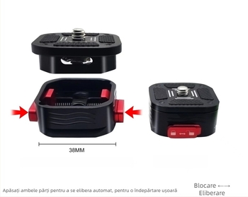 Placă DSLR pentru eliberare rapidă, cap de trepied - Shadow to Boundary model 9-55, aliaj de aluminiu, sarcină maximă 6-10 kg, greutate 52 g