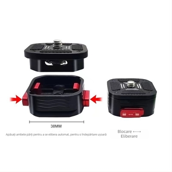 Placă DSLR pentru eliberare rapidă, cap de trepied - Shadow to Boundary model 9-55, aliaj de aluminiu, sarcină maximă 6-10 kg, greutate 52 g