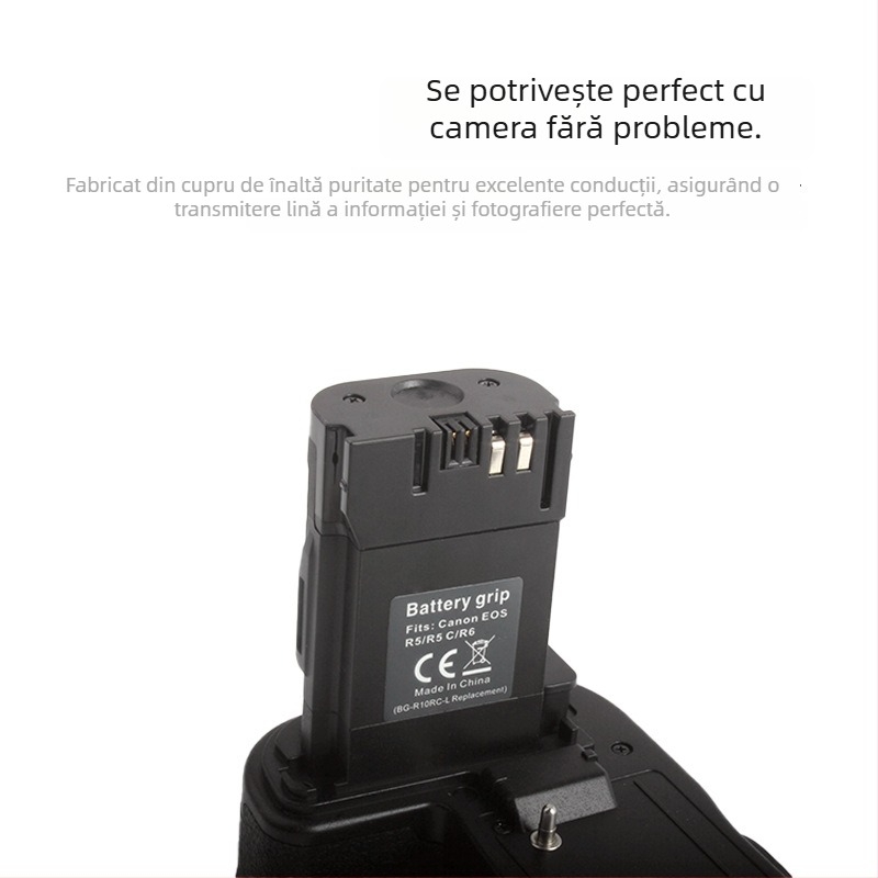 RINGTEAM BG-R10 Mâner baterie pentru Canon EOS R5/R6/R5C, cu control vertical și durată de viață a bateriei îmbunătățită