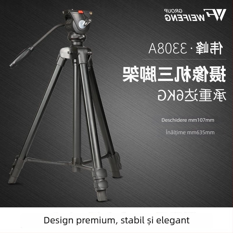 Weifeng WF-3308A Trepied pentru DSLR cu cap 3D PTZ, aliaj de aluminiu, picioare din 3 secțiuni, placă cu eliberare rapidă, greutate 2,16 kg