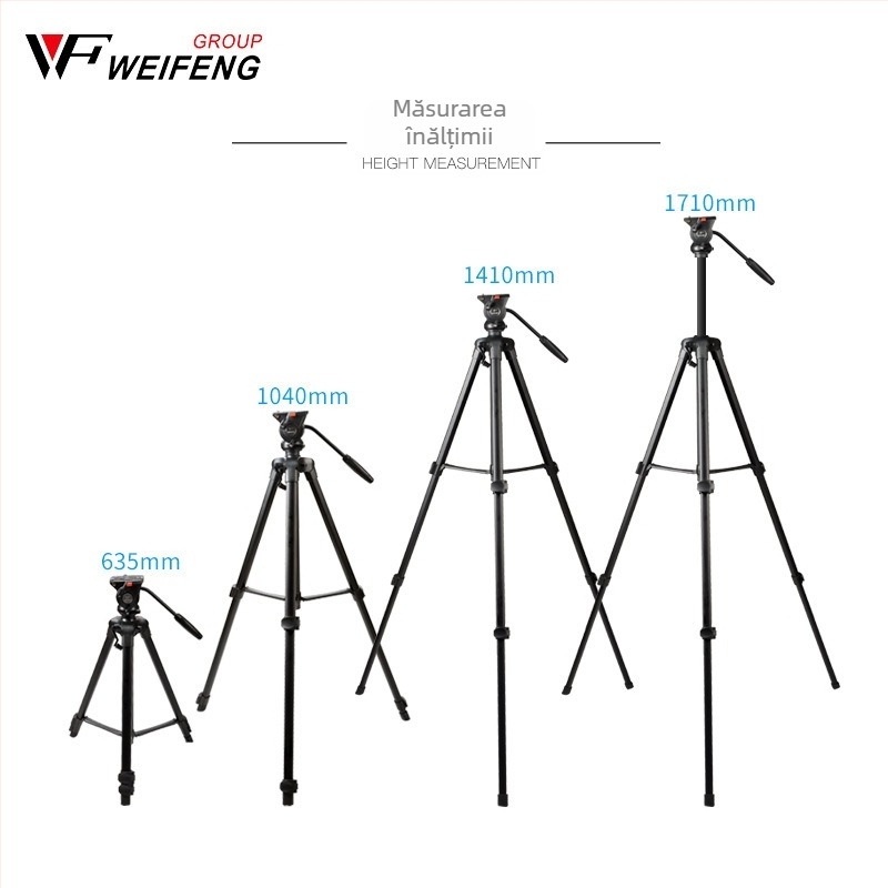 Weifeng WF-3308A Trepied pentru DSLR cu cap 3D PTZ, aliaj de aluminiu, picioare din 3 secțiuni, placă cu eliberare rapidă, greutate 2,16 kg