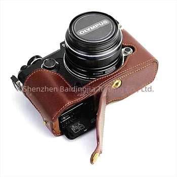 Husă jumătate din piele naturală pentru Olympus PEN-F – bază din piele, geantă pentru cameră fără oglindă, stil clutch, rezistență la uzură și șocuri
