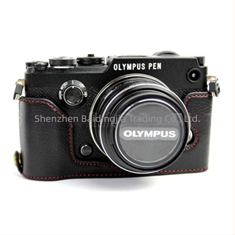 Husă jumătate din piele naturală pentru Olympus PEN-F – bază din piele, geantă pentru cameră fără oglindă, stil clutch, rezistență la uzură și șocuri