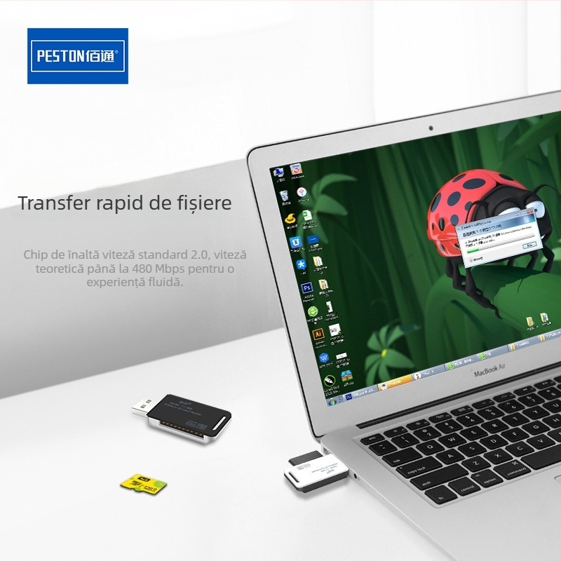 PESTON cititor USB 2.0 2 în 1 pentru microSD/TF, model Bai Tong Yi Jin YJ-368 • instalare externă • suport TF/microSD • greutate 0.3