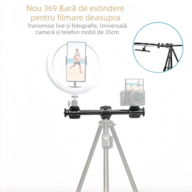 Junrun 369 Kit cap de trepied pentru fotografierea deasupra cu telefonul și camera, montaj 1/4-inch, construcție din fier, sarcină maximă 2–5 kg