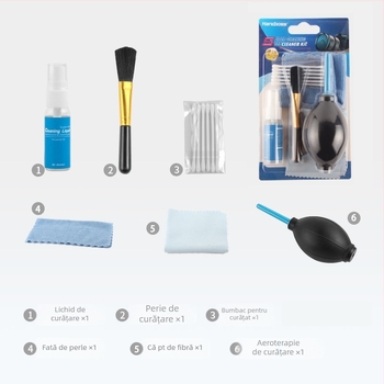 HABER Kit de curățare pentru cameră și obiectiv — 6 în 1 set de curățare cu detergent, pentru cameră, obiectiv, SLR și dispozitive digitale