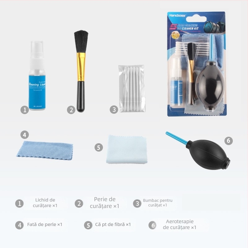 HABER Kit de curățare pentru cameră și obiectiv — 6 în 1 set de curățare cu detergent, pentru cameră, obiectiv, SLR și dispozitive digitale