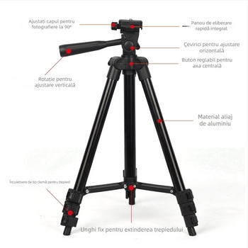 Trepied pentru DSLR și telefon cu 3D PTZ, din aliaj de aluminiu, încărcătură 2-5 kg, placă de eliberare rapidă