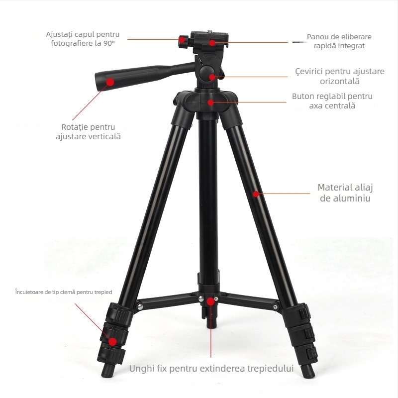 Trepied pentru DSLR și telefon cu 3D PTZ, din aliaj de aluminiu, încărcătură 2-5 kg, placă de eliberare rapidă