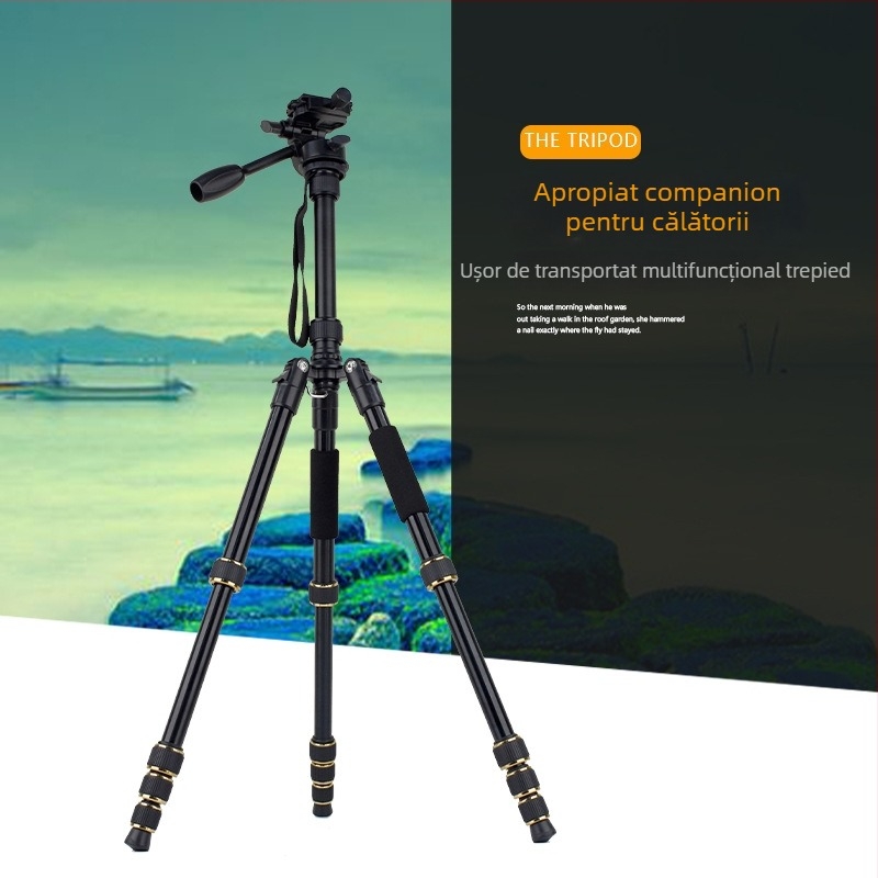 Enze 666S trepied din aliaj de aluminiu, cinci segmente, cu cap de amortizare 3D PTZ și placă de eliberare rapidă, capacitate de încărcare 2-5 kg