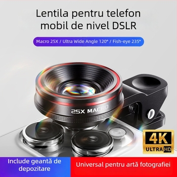 Leftlook 4K obiectiv fisheye pentru telefon mobil — macro extern și unghi larg, compatibil cu Apple și Huawei, nivel DSLR