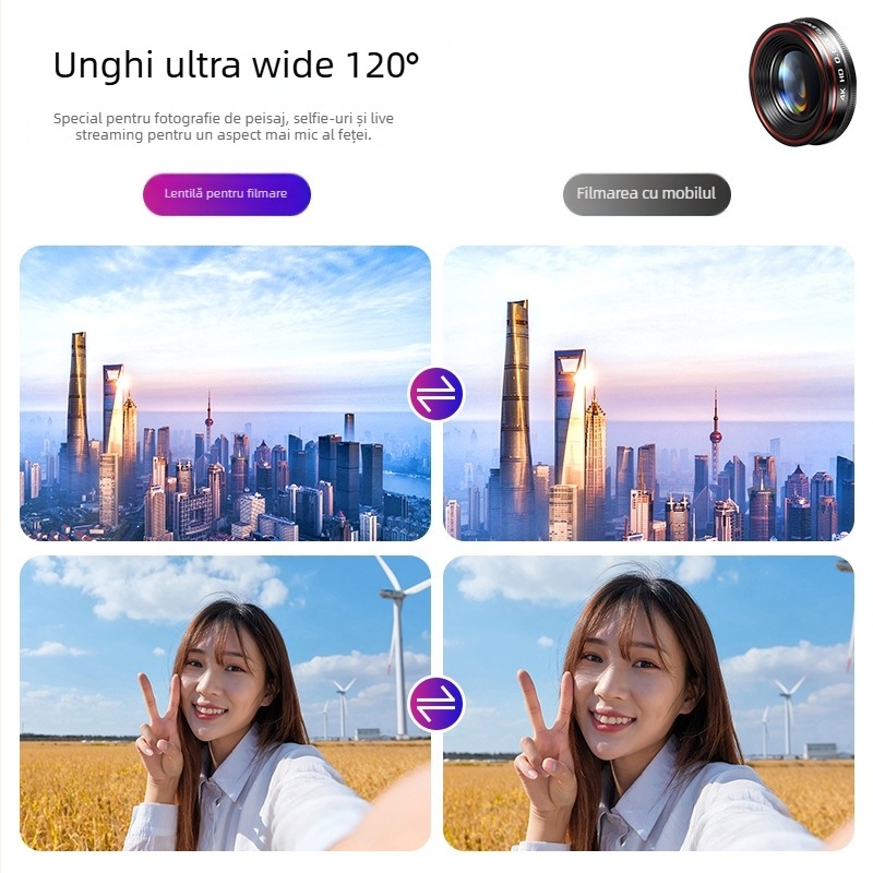 Leftlook 4K obiectiv fisheye pentru telefon mobil — macro extern și unghi larg, compatibil cu Apple și Huawei, nivel DSLR