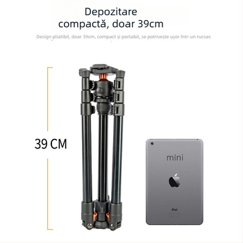 Jiebao K268 trepied din aliaj de aluminiu, portabil pentru DSLR/SLR, cu cap pan-tilt sferic și placă de eliberare rapidă, încărcare 2-5 kg, greutate 1,15 kg