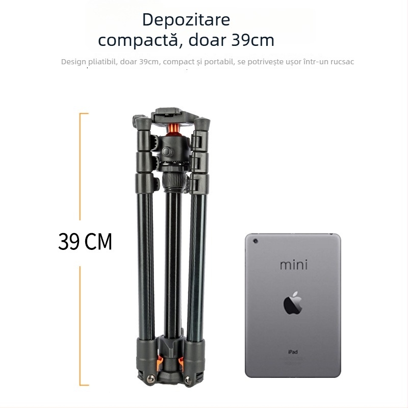 Jiebao K268 trepied din aliaj de aluminiu, portabil pentru DSLR/SLR, cu cap pan-tilt sferic și placă de eliberare rapidă, încărcare 2-5 kg, greutate 1,15 kg