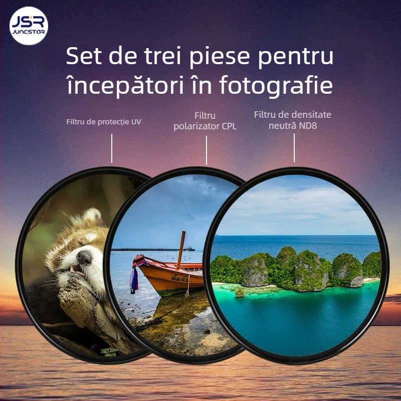 Set filtre pentru cameră SLR – 4 în 1 CPL, ND8, UV, cu acoperire multiplă