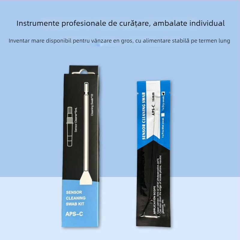 Set de curățare fără praf pentru senzorul CCD al unei camere SLR, cutie cu 10 bucăți, microfibră + burete + tijă PP, model CCD16-01, SGS certificat