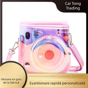 Geantă transparentă pentru cameră din PVC pentru Polaroid Mini 12/11/9/8, design laser PVC, căptușeală PU, compatibilă cu Polaroid Mini 11, greutate 126 g