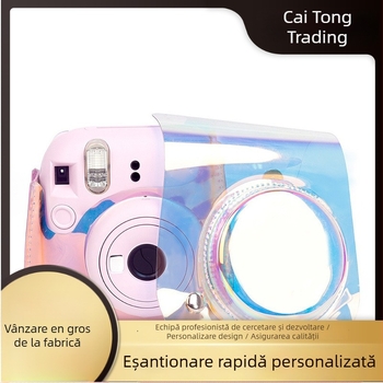 Geantă transparentă pentru cameră din PVC pentru Polaroid Mini 12/11/9/8, design laser PVC, căptușeală PU, compatibilă cu Polaroid Mini 11, greutate 126 g