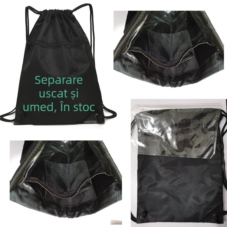 Rucsac sport unisex cu șnur, pentru drumeții și antrenament (separare umed-uscată, impermeabil, Oxford)