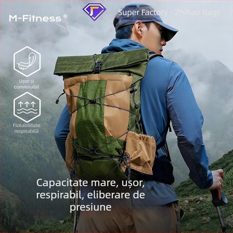 Rucsac pentru drumeții montane, din nylon ușor, impermeabil parțial, capacitate mare, unisex, cu sistem de curele cu pernă de aer