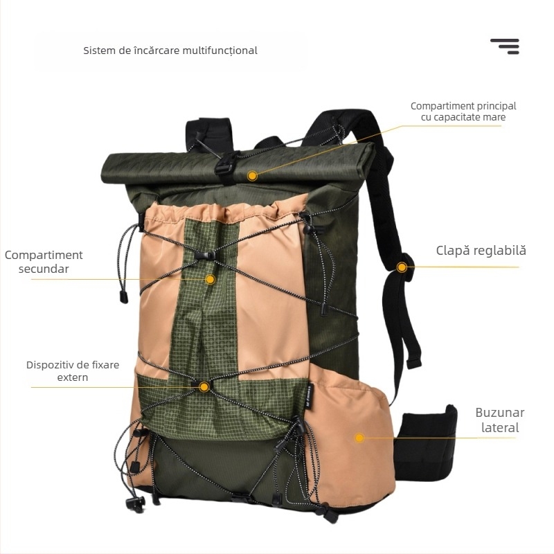 Rucsac pentru drumeții montane, din nylon ușor, impermeabil parțial, capacitate mare, unisex, cu sistem de curele cu pernă de aer