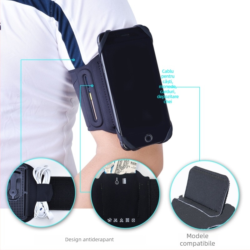 Geantă de braț pentru telefonul mobil, detașabilă și rotativă, pentru alergare și ciclism; Lycra și Silicona; Sanskrit Step; Logo tipărit