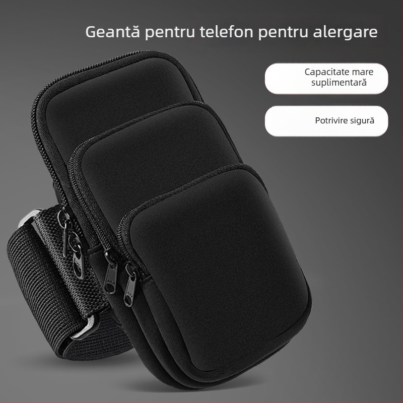Geantă braț pentru alergare, pentru bărbați și femei, impermeabil Nylon-Lycra, trei buzunare, capacitate mare