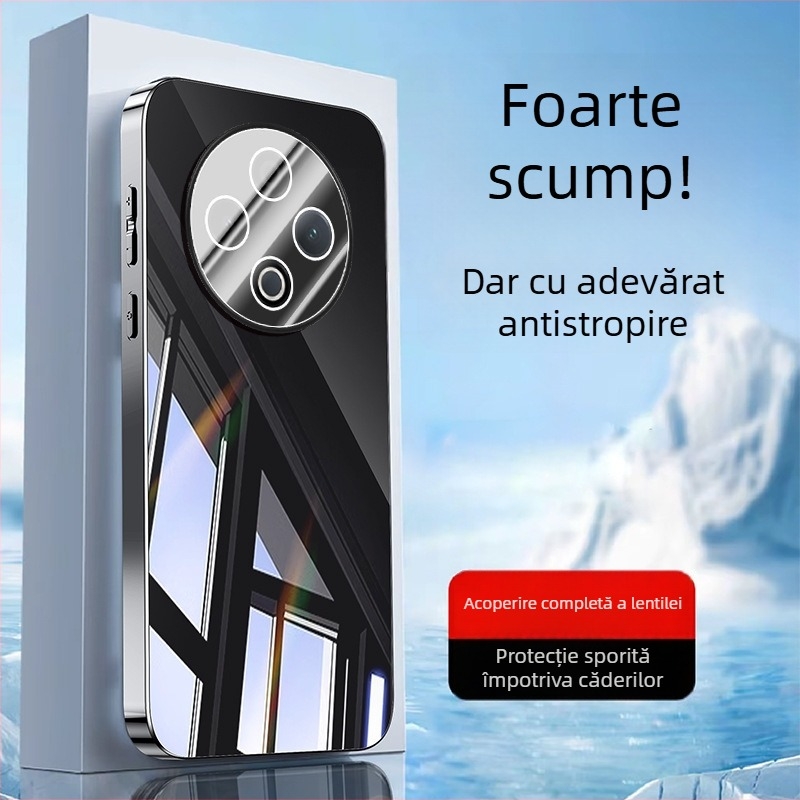 Carcasă pentru telefon VIVO cu protecție a obiectivului, finisaj oglindă electroplatinat, material PC, anti-derapare, rezistentă la praf, anti-cadere