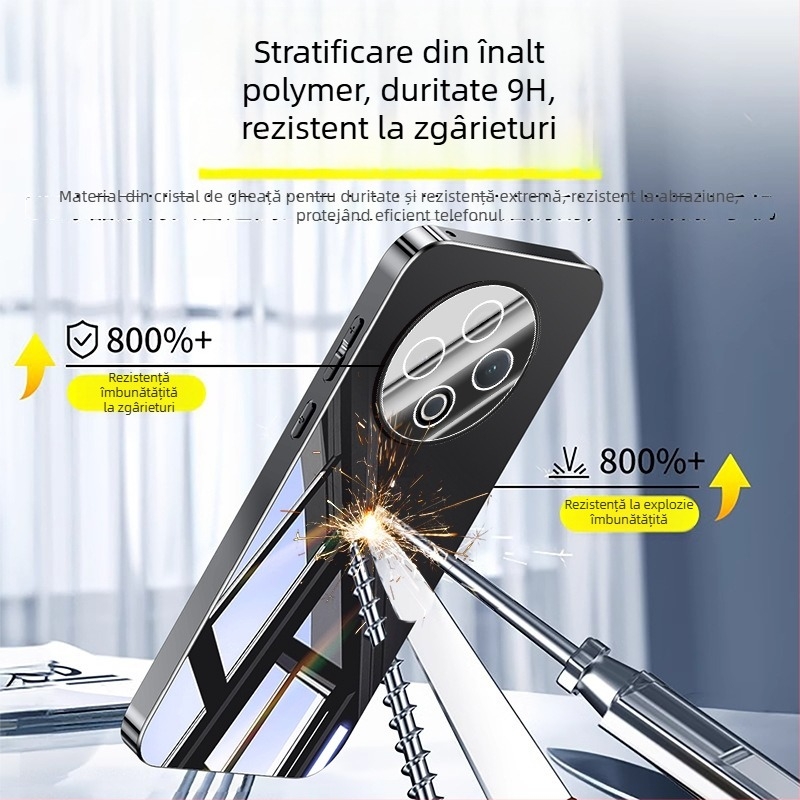 Carcasă pentru telefon VIVO cu protecție a obiectivului, finisaj oglindă electroplatinat, material PC, anti-derapare, rezistentă la praf, anti-cadere