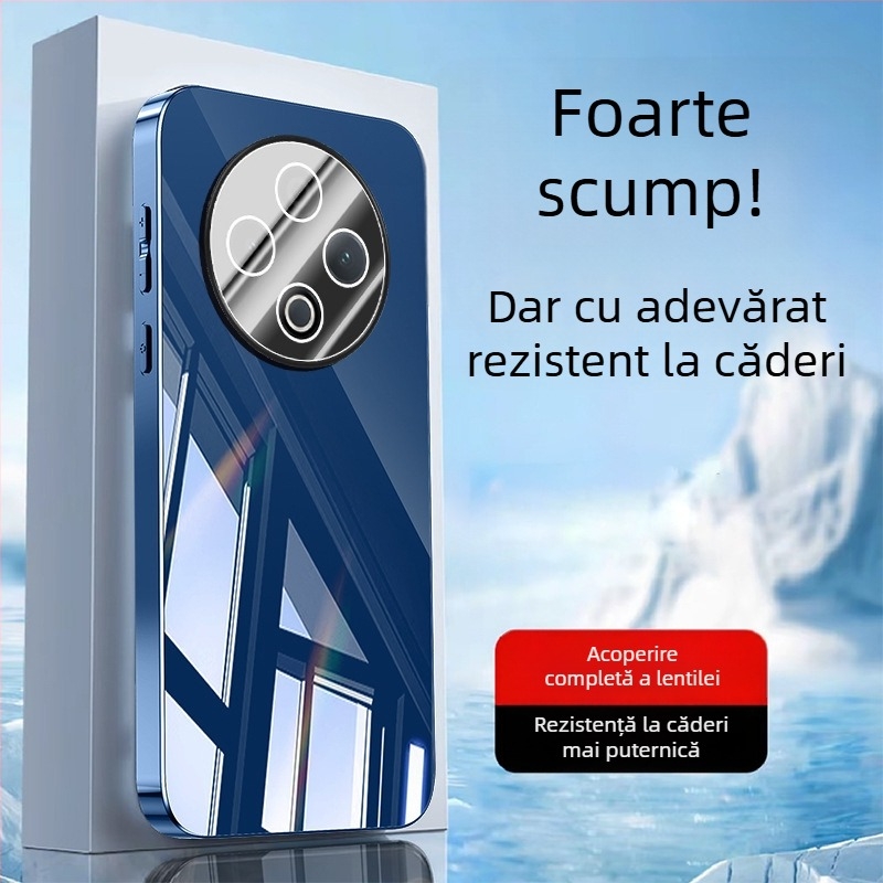 Carcasă pentru telefon VIVO cu protecție a obiectivului, finisaj oglindă electroplatinat, material PC, anti-derapare, rezistentă la praf, anti-cadere